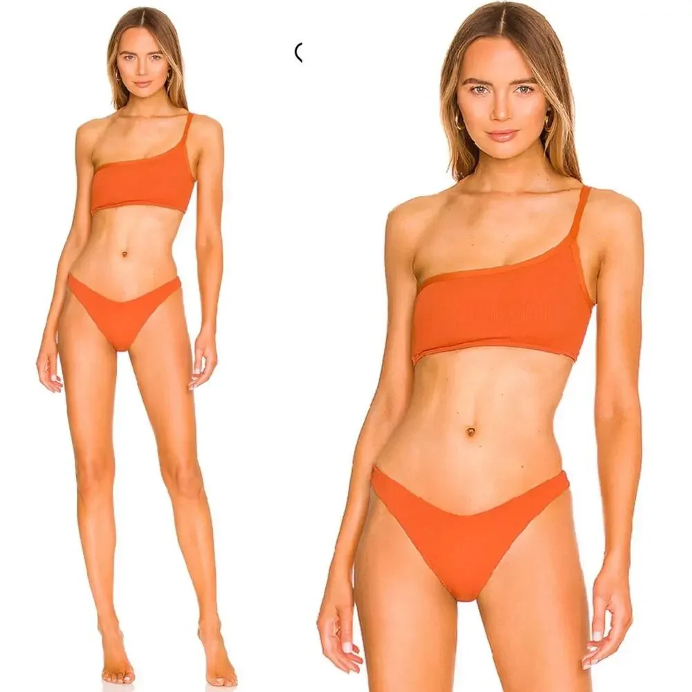 L*SPACE Axel Top Cabana Bottom Bitsy Bikini Amber Ribbed One Shoulder XS NEW - Picture 11 of 11